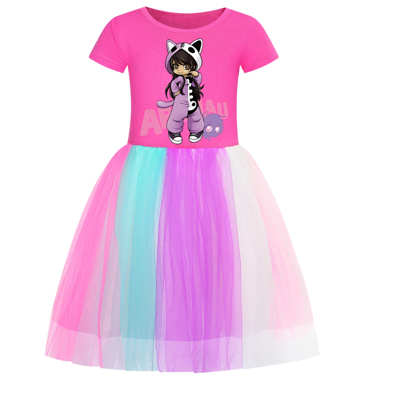 Anime Aphmau Dress Kids Cute Short Sleeve Clothes for Baby Girls Kawaii Casual Dresses&small Bag Children Summer Holiday Outfits
