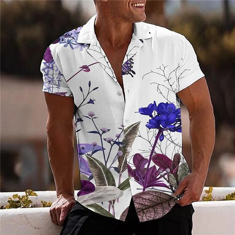 Hawaiian Flower Shirt Men's 3D Printed Tropical Shirt Beach Short Sleeve Fashion Top T-shirt - mon