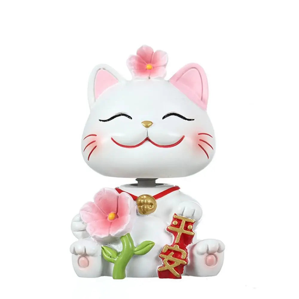 Shake Head Lucky Cat Car Decoration Cartoon Cat Waving Arm Mini Lucky Cat Figure Resin Multipurpose Maneki Neko Ornament