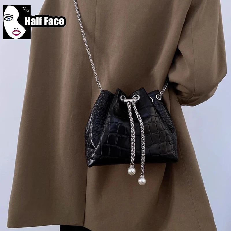 Y2K Girl Harajuku Women’s Gothic Handbags High Street Punk Streetwear One Shoulder Casual Chains Drawstring Crossbody Bags tote