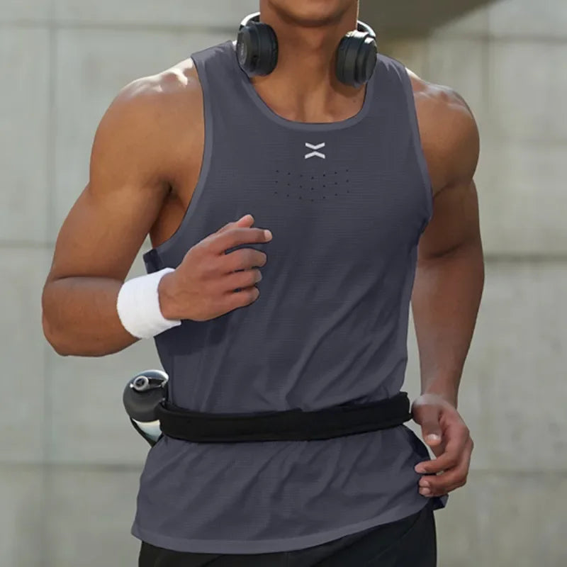Men Gym Sports Vest Tank Marathon Sleeveless Shirt Running Tops Outdoor Workout Clothing Jogging Sweatshirt Training Sportswear