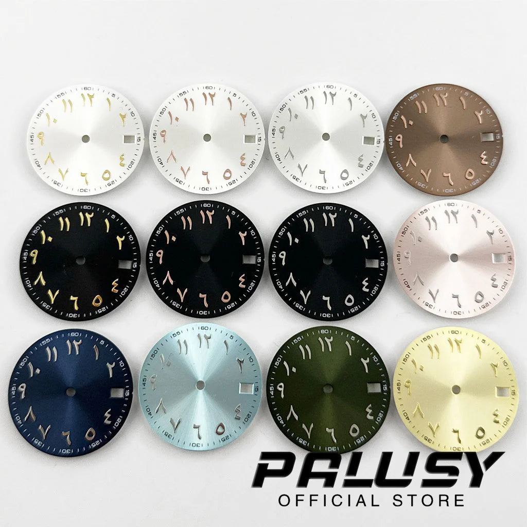 NH35 28.5mm Watch Dial Sun Patterned Surface Arabic Alphabet with Date Watch Faces for NH35 NH36 Movement Replace Accessories