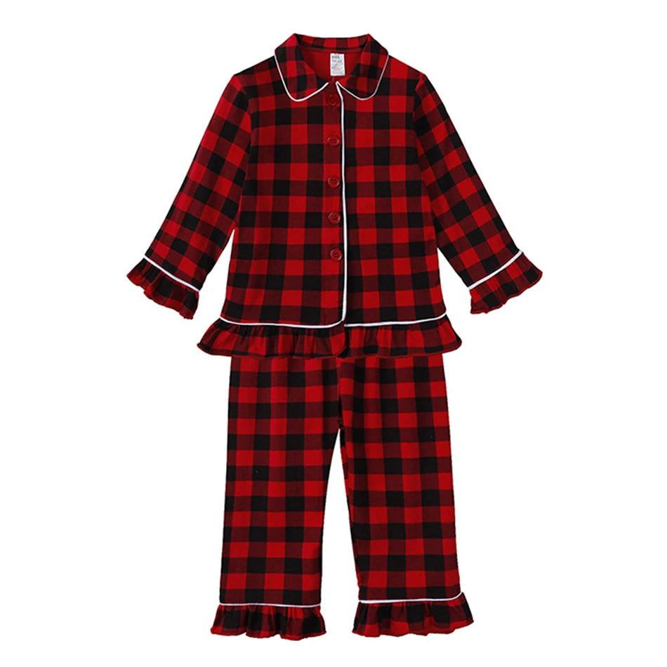 Weihnachts-Loungewear für Kleinkinder, rot/schwarz kariert, langärmelig, lässiger Pyjama für Babys, Jungen und Mädchen, weiche, warme Nachtwäsche