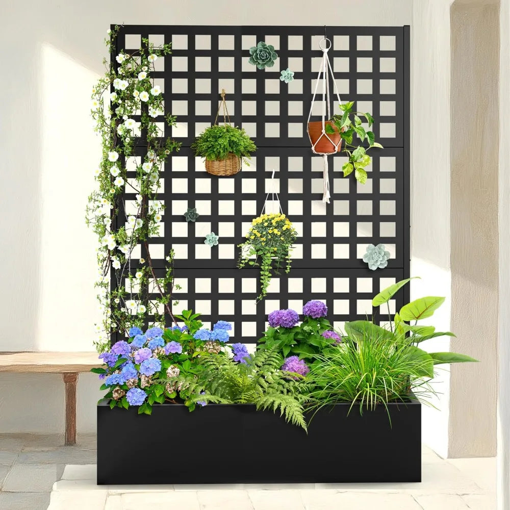 Metal Planter Box with Trellis Raised Garden decoration Bed with Trellis 71"x47"x16", Trellis with Planter Box & Privacy Screen
