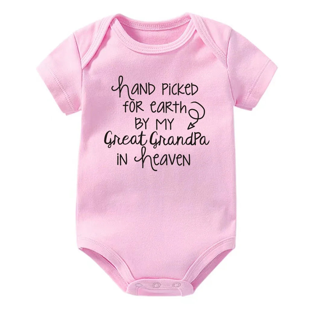 Baby Body, handverlesen für die Erde von meinem Urgroßvater im Himmel, bedruckt, Neugeborenen-Strampler, Baumwoll-Body, Babykleidung für Mädchen und Jungen