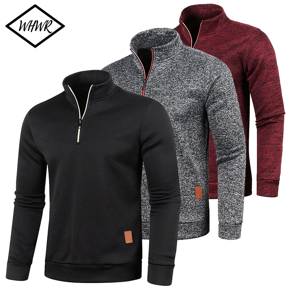 Herren Sweatshirts Frühling Dicker Pullover Halber Reißverschluss Pullover für Männer Hoody Outdoor Sweatshir Herbst Einfarbig Rollkragenpullover