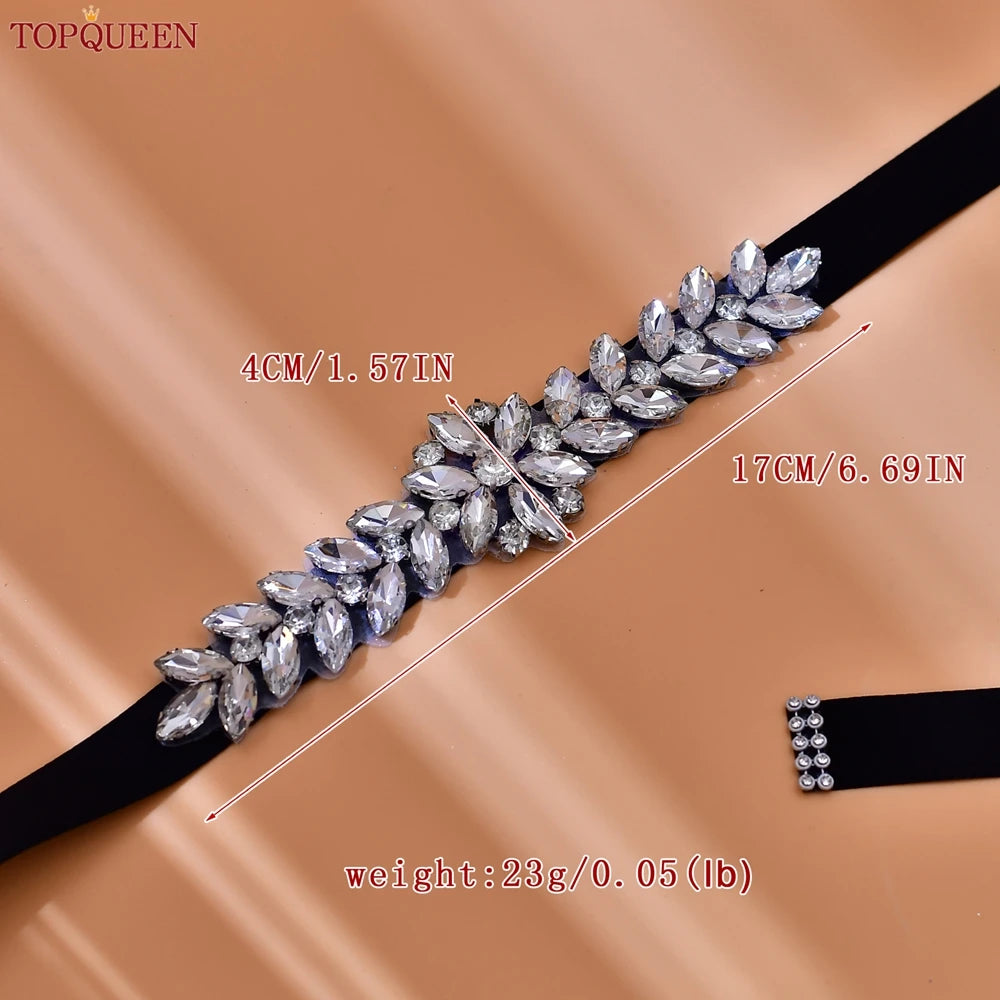 TOPQUEEN Wedding Dress Belt Sash Banquet Party Accessories Bridal Belt Silver Rhinestone Handmade Applique S69