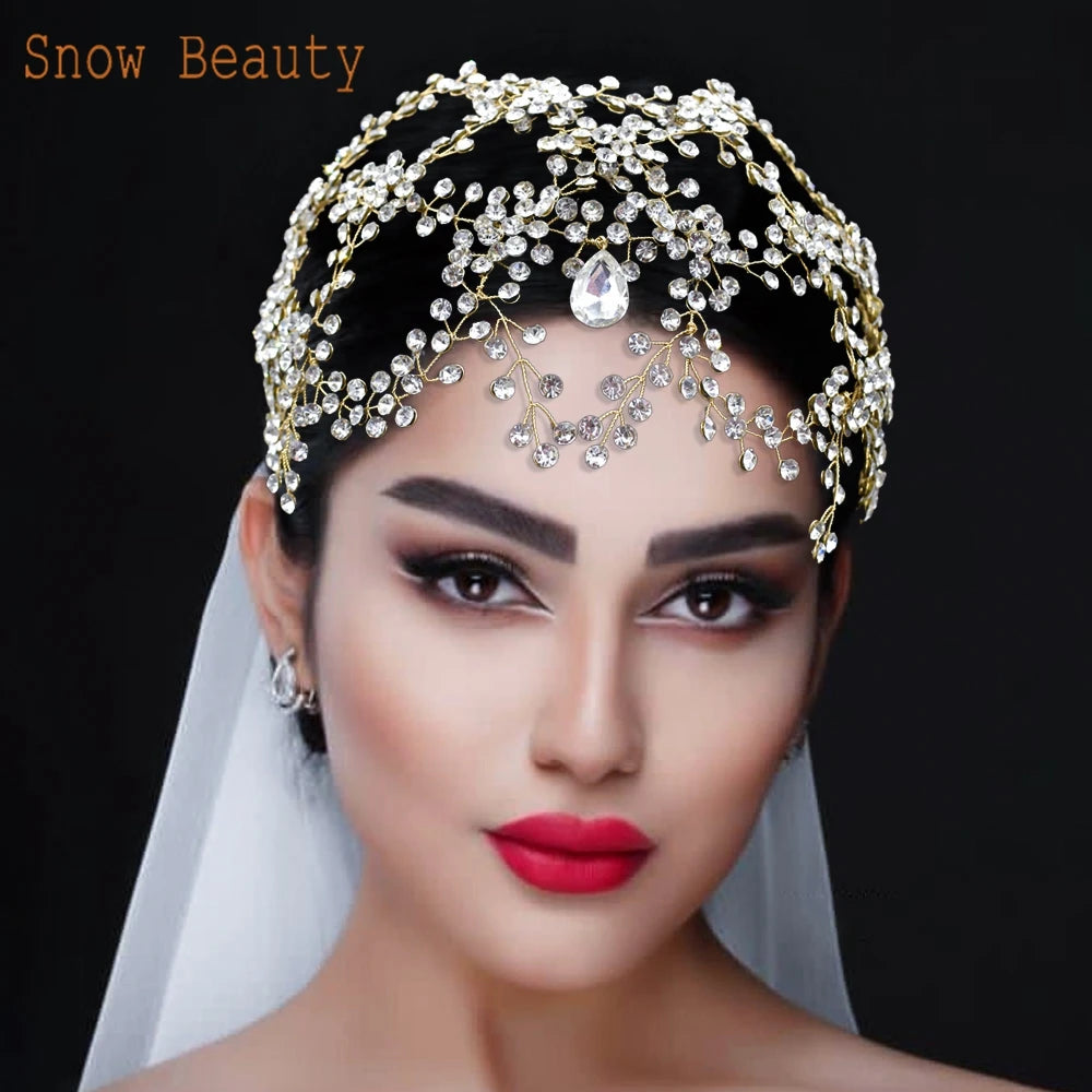 A446 Handmade Water Drop Diamond Tiara Wedding Headband for Bride Bridesmaid Bridal Headpieces Hair Accessories for Prom Party