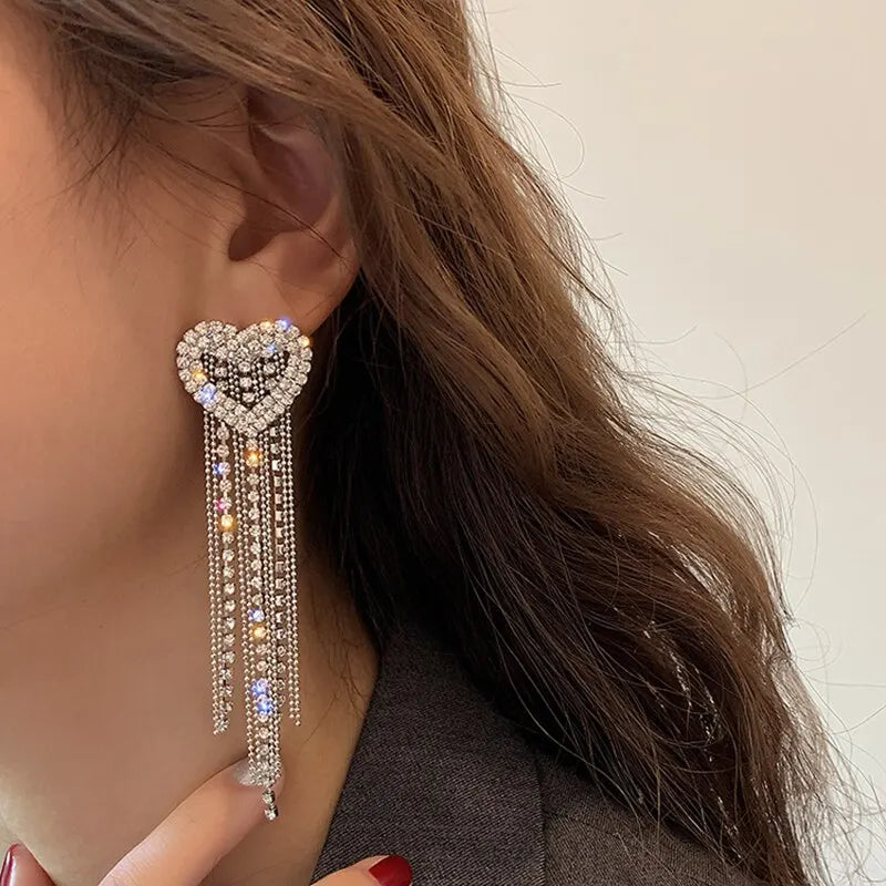 Butterfly Earrings For Women Sparkly Rhinestone Long Tassel Earrings Heart Drop Earrings Wedding Party Jewelry Valentine Gifts