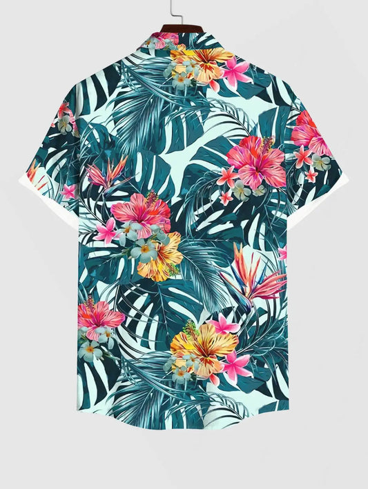 Matching Set Couples Clothes Hawaiian Casual Vacation Outfits, V Neck Women Cami Dress 3D Graphic Print Buttons Shirt For Men