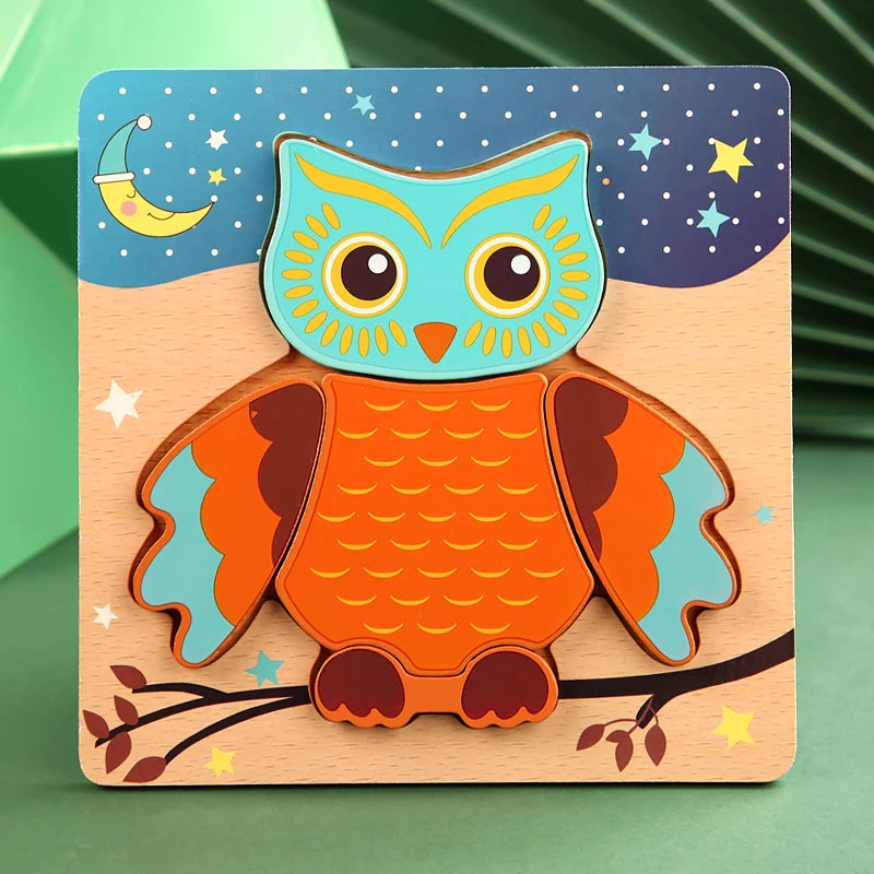 High Quality 3D Wooden Puzzle Baby Cartoon Animal Traffic Jigsaw Early Learning Cognition Game Puzzle Toys for Children