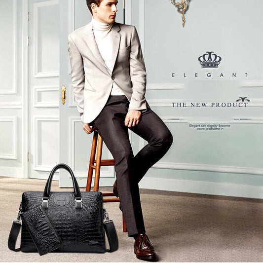 Briefcase Bag Man PU Leather Crocodile Alligator Tote Handbag Laptop 14 Computer Male Shoulder Business Messenger Bag Husband