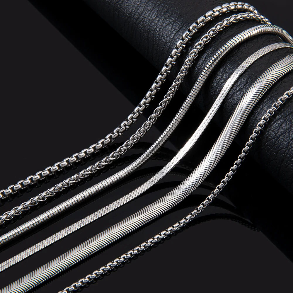 No Fade 5pcs Stainless Steel Twist Chain Necklace Box Snake Chain with Clasp Open Ring DIY Men Jewelry Making Findings Accessory
