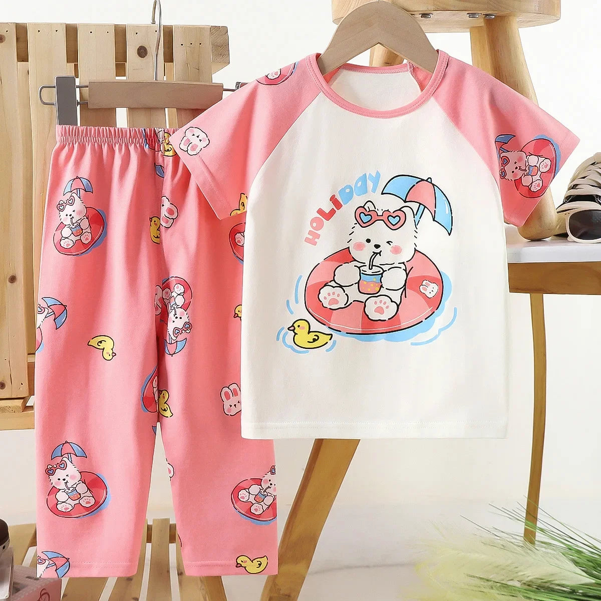 Children's Short Sleeve Set Cotton Summer Baby T-shirt Boys' Homewear Girls' Pajamas Summer Clothing Toddler Clothes Kids Sets
