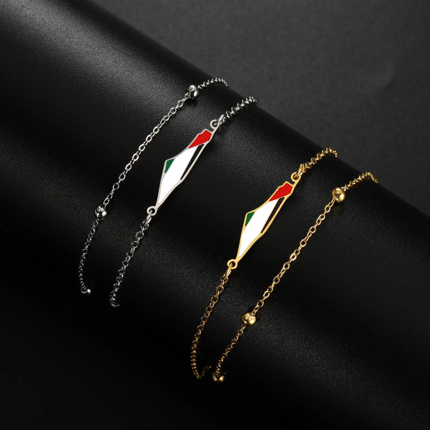 Cazador Palestine Map Double Layers Beads Chain Bracelets for Women Stainless Steel Jewelry Charm Bracelet Gift