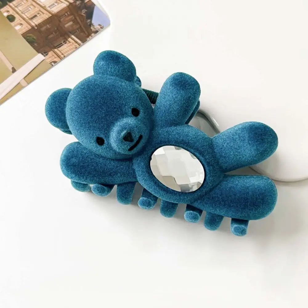 Creative Flocking Cute Bear Hair Claw Hair Clip Shark Clip Shark Grab Clip Rhinestone Headwear Back Head Hair Clip Travel