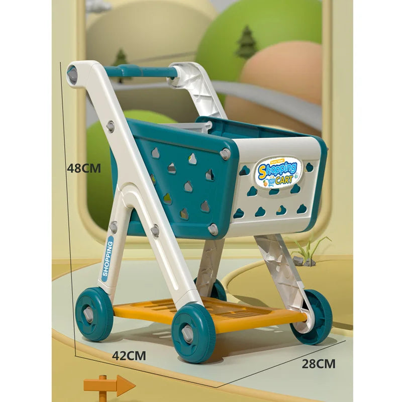 WizKidz Kids Shopping Cart Toy Grocery Trolley With Pretend Play Food Set Supermarket Playset Accessories For Toddlers Aged 3+
