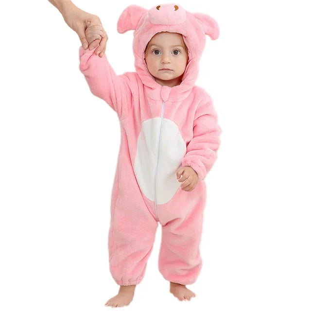 MICHLEY Halloween Baby Strampler Winterkleidung Flanell Kapuzen Bodys Pyjamas Tiere Overall Jumpsuit für Mädchen Jungen Kinder