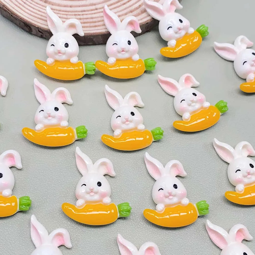 Easter Mini Carrot White Rabbit Resin Flatback Cabochon Phone Decor Jewelry Making Accessory Cartoon Rabbits Resins