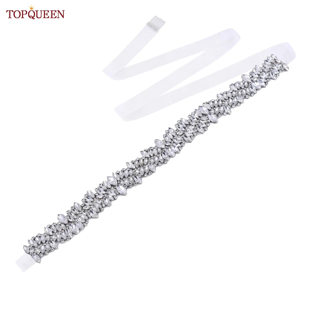TOPQUEEN S81 Woman Bridal Wedding Decorative Belt for Party Evening Dress Accessories Female Fashion Belts Silver Rhinestones