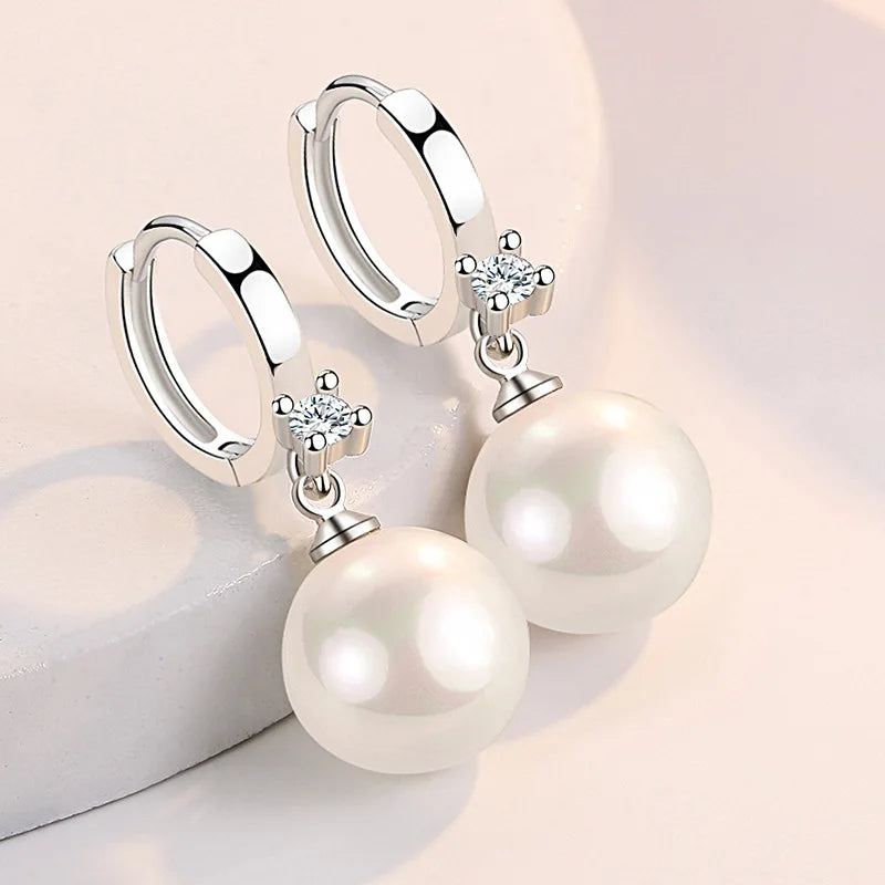 LByzHan 925 Sterling Silver Long Pearl CZ Dangle Earrings For Women Engagement Wedding Graceful Accessories Fashion Earring Gift