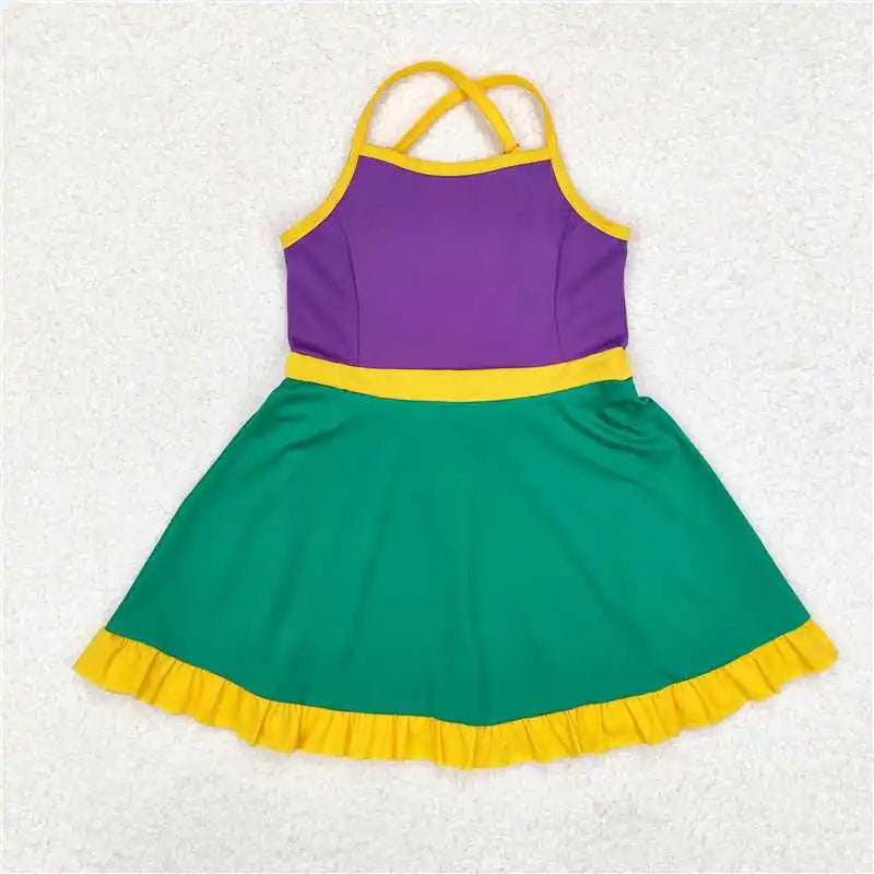 Wholesale Western Boutique Children Clothing Sibling Baby Girls Mardi Gras Active Wear Dresses Yoga Sets