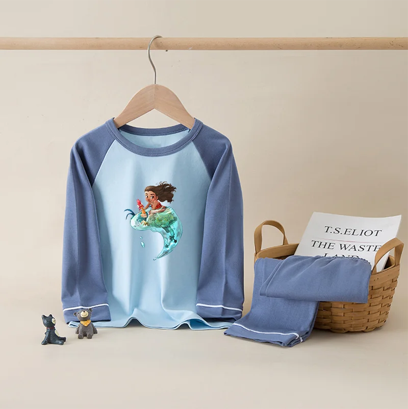 Moana 100% Cotton Kids Boys Girls Pajamas Sets Sleepwear Cartoon Long Sleeve T-Shirt Tops Pants Baby Autumn Clothes