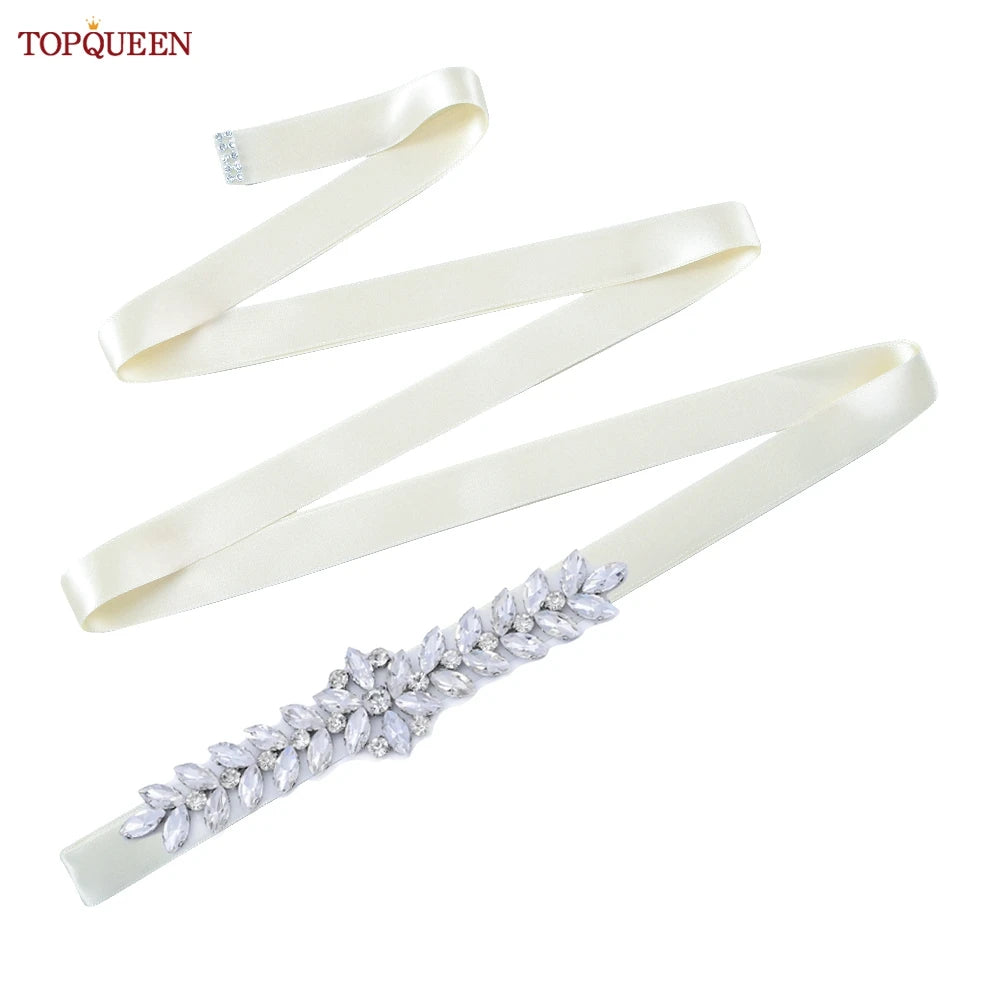 TOPQUEEN Wedding Dress Belt Sash Banquet Party Accessories Bridal Belt Silver Rhinestone Handmade Applique S69