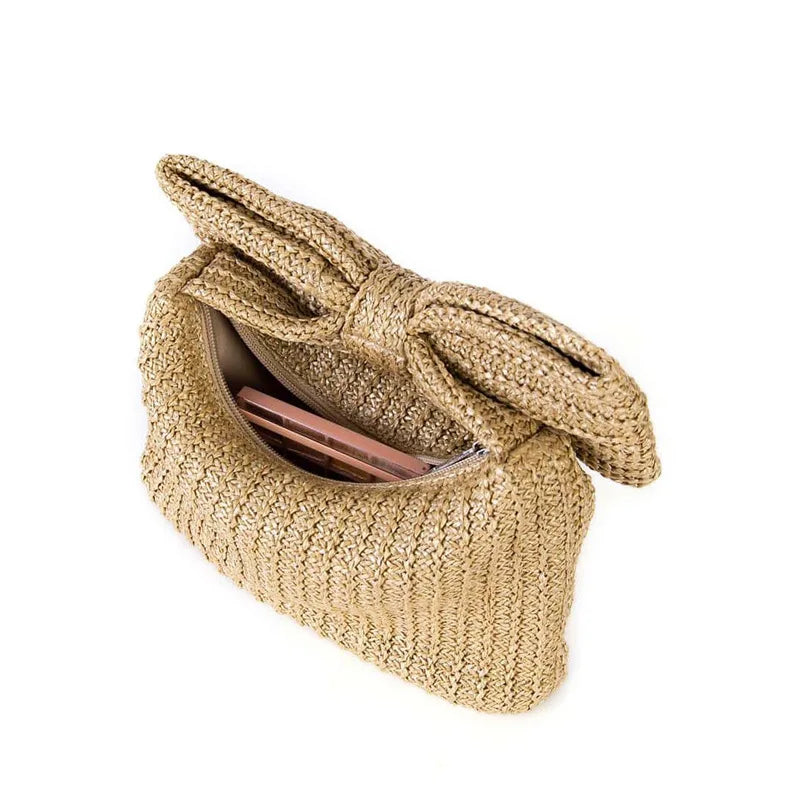 Fashion Trends Low Price Delicate Summer Bow Braided woven Bags Beach Straw Beaded Purses And Handbags