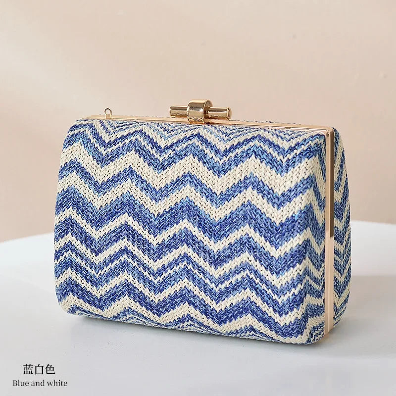 Summer Style Straw Bags for Women 2024 Boho Styke Stripe Clutches Woven Handbag Holiday Outdoor Wedding Purse Small Beach Bags
