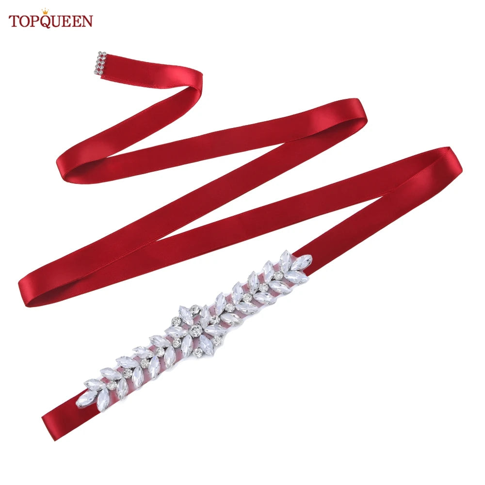 TOPQUEEN Wedding Dress Belt Sash Banquet Party Accessories Bridal Belt Silver Rhinestone Handmade Applique S69