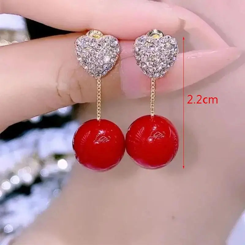925 Silver Needle Korean Fashion Crystal Heart Earrings For Women Jewelry 2024 Trending Women's Red White Pearl Drop Earrings