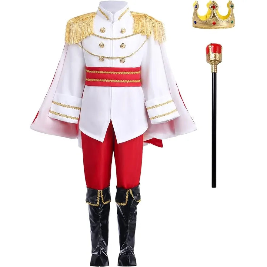 Boys Prince Charming Costume for Toddler Kid Medieval Royal Prince Jacket Pants Crown Dress Up Party Outfit