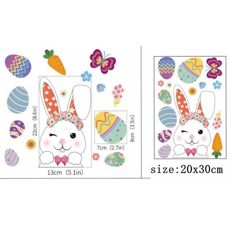 Happy Easter Window Stickers Rabbit Eggs Chick Wall Stickers Easter Decorations for Home 2022 Easter Party Bunny Wall Decals