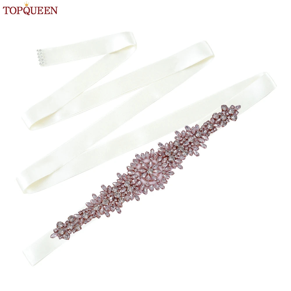 TOPQUEEN S319-RG Rose Gold Belt Full Rhinestone Ladies Wedding Party Stones Sash Women Dress Bride Accessories Gown Applique