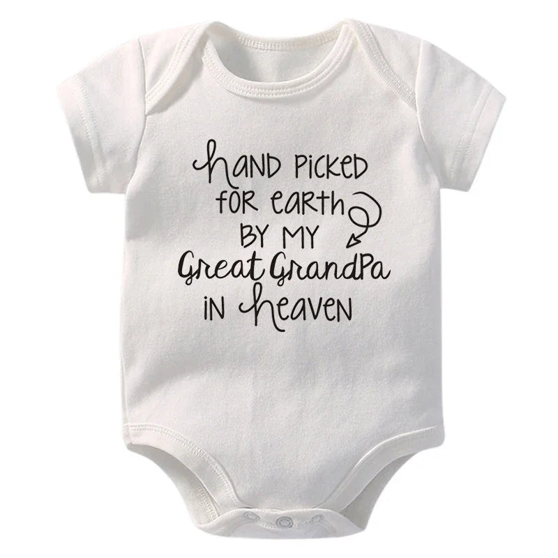 Baby Body, handverlesen für die Erde von meinem Urgroßvater im Himmel, bedruckt, Neugeborenen-Strampler, Baumwoll-Body, Babykleidung für Mädchen und Jungen