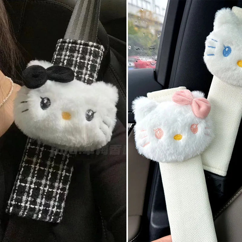 Sanrio Hello Kitty Car Safety Belt Cover Cartoon Kawaii Universal Plush for Women Kids Adults Non-slip Car Interior Accessories