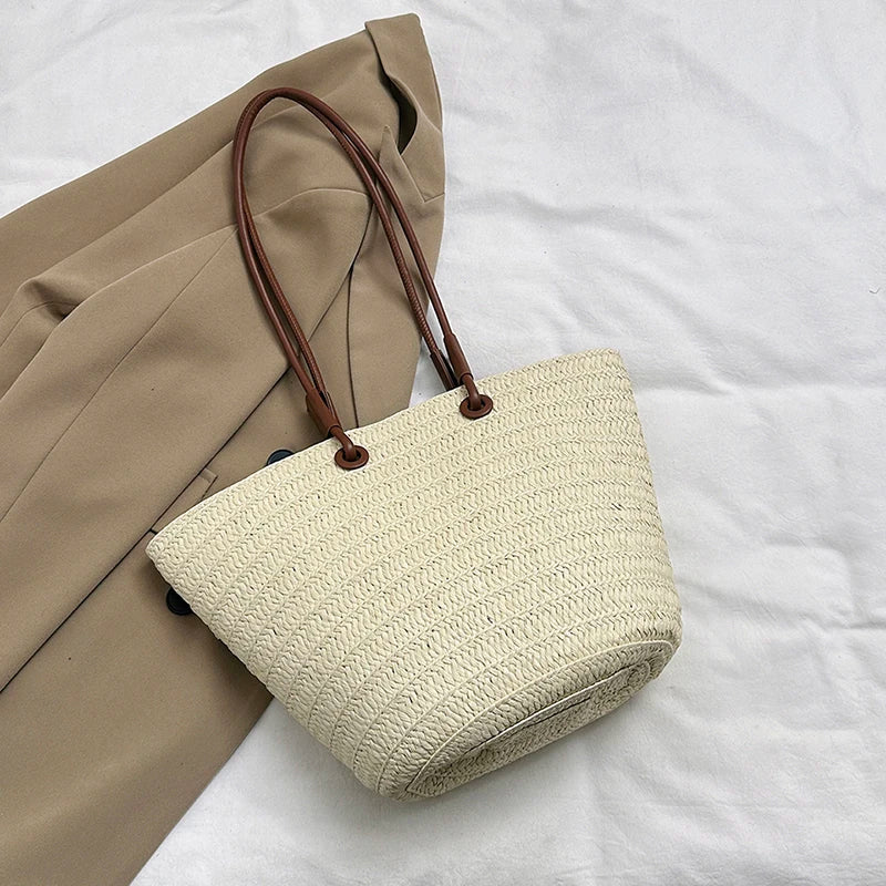 Large Design Straw Shoulder Bags for Women 2024 Y2K Korean Fashion Summer Tote Bags Travel Handbags and Purses Lady Beach Bag