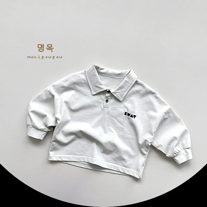 Spring Autumn Children Polo Shirts 1-8Y Boys Cotton Print Button Daily Long Sleeve Tops Korean Toddler Wear Kids Clothing New