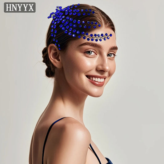 HNYYX Crystal Bridal Hair Comb Alloy Flower Hair Accessories Blue Rhinestone Hair Clip Elegant Hairpin for Women Party A231