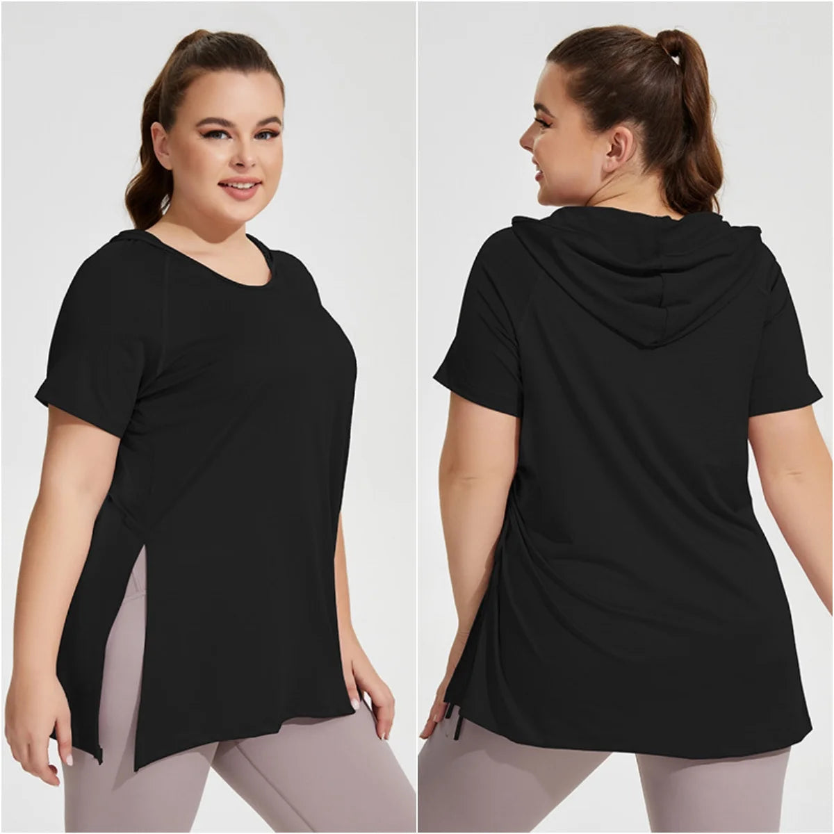 Women Loungewear Quick Dry Gym T Shirt Plus Size Fitness Top Breathable Running Workout Hoodie Curvy Women Sports Casual Clothes
