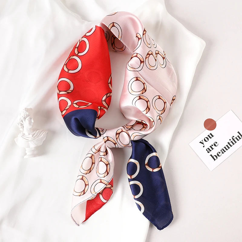 Luxury Brand 2023 Silk Square Scarf Women Cat Neck Hair Tie Band Beach Hijab Kerchief Head Headbands Bandana Female Foulard 70cm