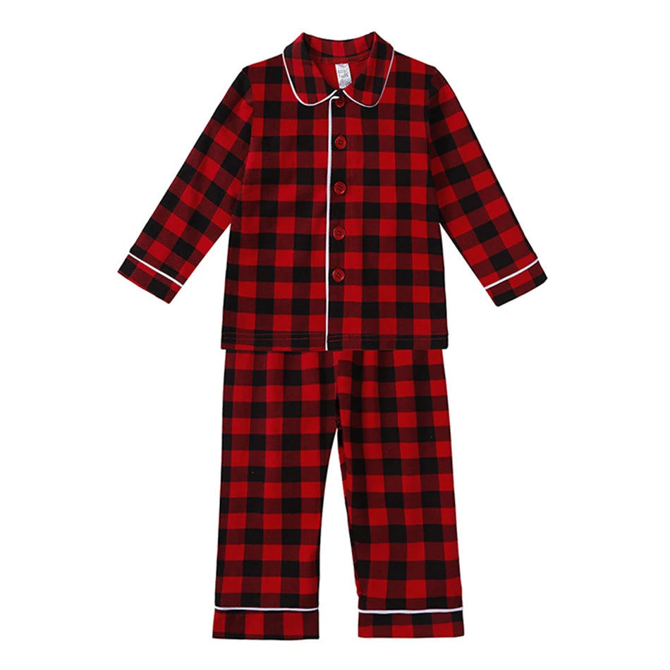 Weihnachts-Loungewear für Kleinkinder, rot/schwarz kariert, langärmelig, lässiger Pyjama für Babys, Jungen und Mädchen, weiche, warme Nachtwäsche