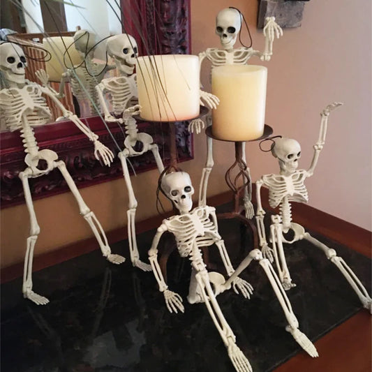 Skeleton Halloween Decorations 40cm Posable Funny Lifelike Plastic Skeletons for Haunted House Graveyard Scene Party Props Decor