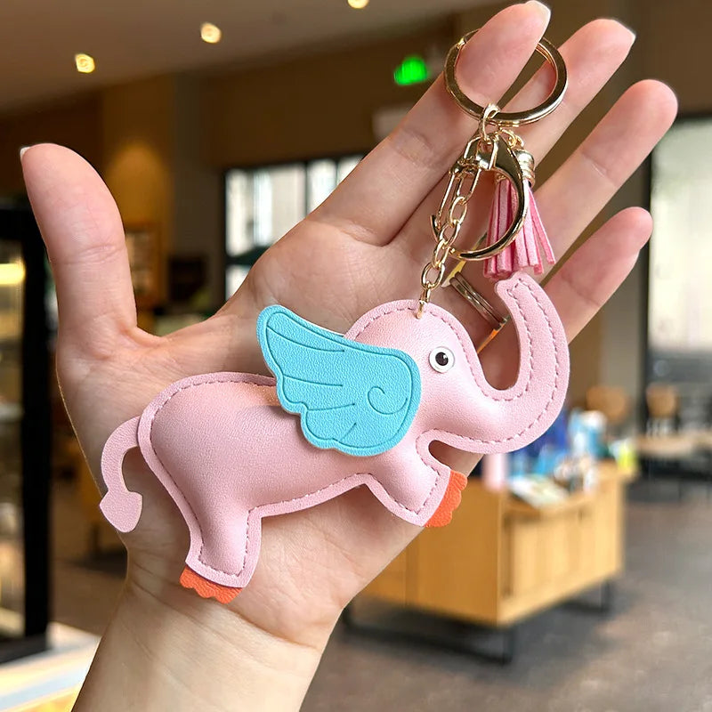 Designer PU Leather Wing Flying Elephant Hanger Car Key chain Pendant Decoration For Ladies Bag Charm Accessorie Ornament Gift
