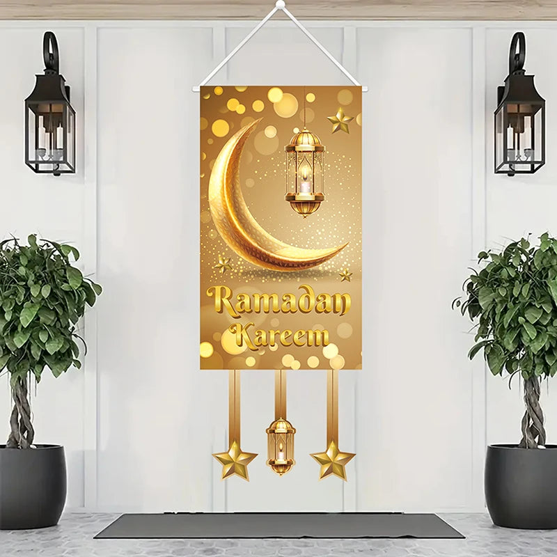 Home Ramadan Mubarak hangs flag, Islamic Muslim Party decorates home decor banner