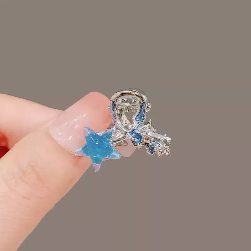 Blue Star Moon Small Claw Women Bangs Side Small Metal Hair Clip Exquisite Compact Girls Spring and Summer Hair Accessories