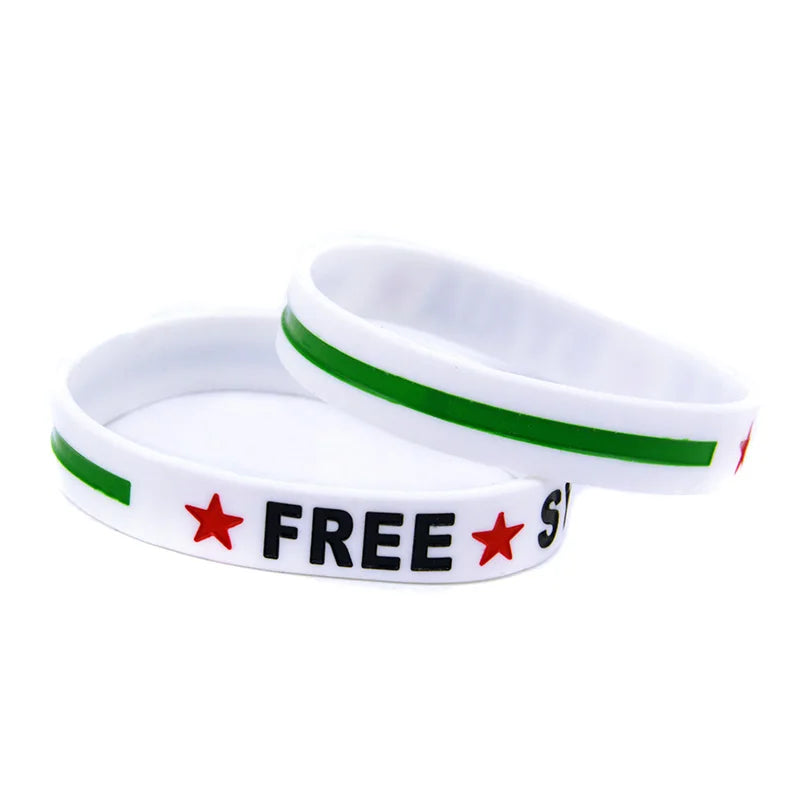 50 Pcs Free Syria Flag Logo Silicone Wristbands Parade Patriotic Trinkets Bracelets