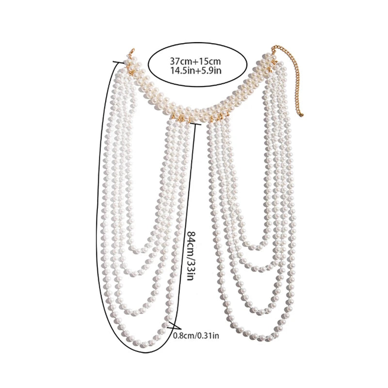 Boho Tassel Imitation Pearl Bridal Shoulder Chain Necklace for Women Elegant Shawl Jewelry Accessories Bridal Tassel Body Chain