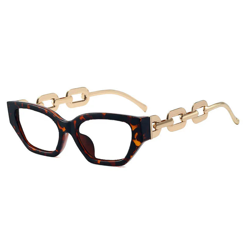 Vintage Small Frame Sunglasses with Chain Legs Cat Eyes Stylish Eyewear Prescription Sunglasses Women 0 -0.5 -0.75 -2.0 To -6.0